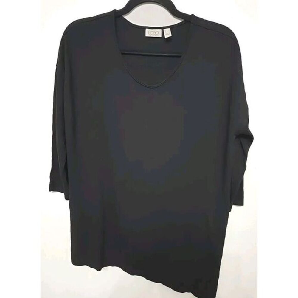 LOGO Lori Goldstein Top Womens XS Black Scoop Neck 3/4 Sleeve Tunic‎ Casual